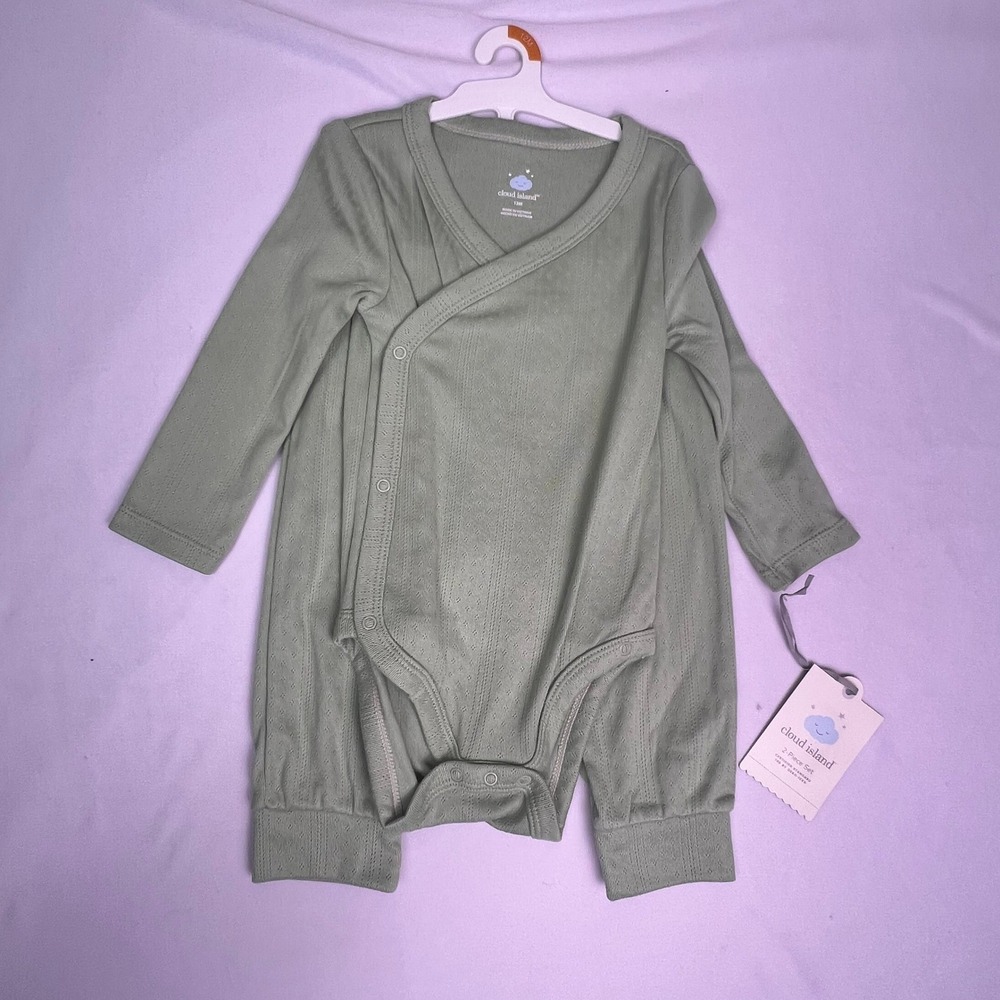 Cloud Island Baby Outfit Set 12 Months Green Pointelle Bodysuit & Pants 2 Pc NWT